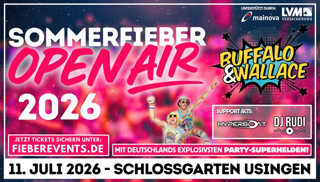 Plakat des Sommerfieber Open Air am 11. Juli 2026 im Schlossgarten Usingen mit Buffalo & Wallace